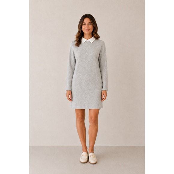 Zara Dresses & Skirts - Zara Light Gray Midi Shift‎ Dress with White Mock Collar